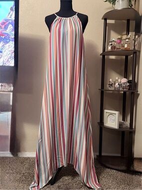 SHEIN Multi-Color Vertical Stripe Halter Maxi Dress